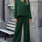 V-Neck Long Sleeve Top and Wide Leg Pants Set