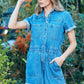 Veveret Elastic Waistband Denim Romper