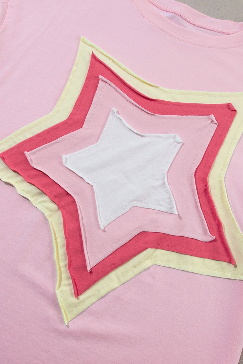 Color Block Star Patched Oversized T-Shirt