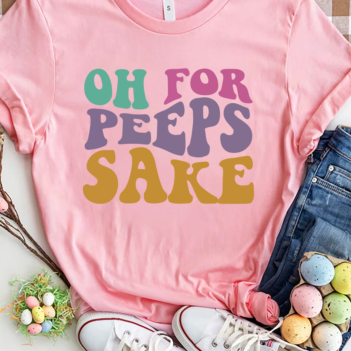 OH FOR PEEPS SAKE Round Neck T-Shirt Pink