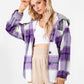 Drawstring Plaid Button Up Long Sleeve Outerwear