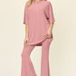 Double Take Full Size Round Neck Drop Shoulder T-Shirt and Flare Pants Set