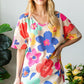 HOPELY Full Size Floral V-Neck Side Slit T-Shirt