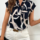 Printed Tie Neck Cap Sleeve Blouse