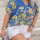 Plus Size Printed Notched Short Sleeve Blouse