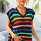 Striped V-Neck Slit Cover Up