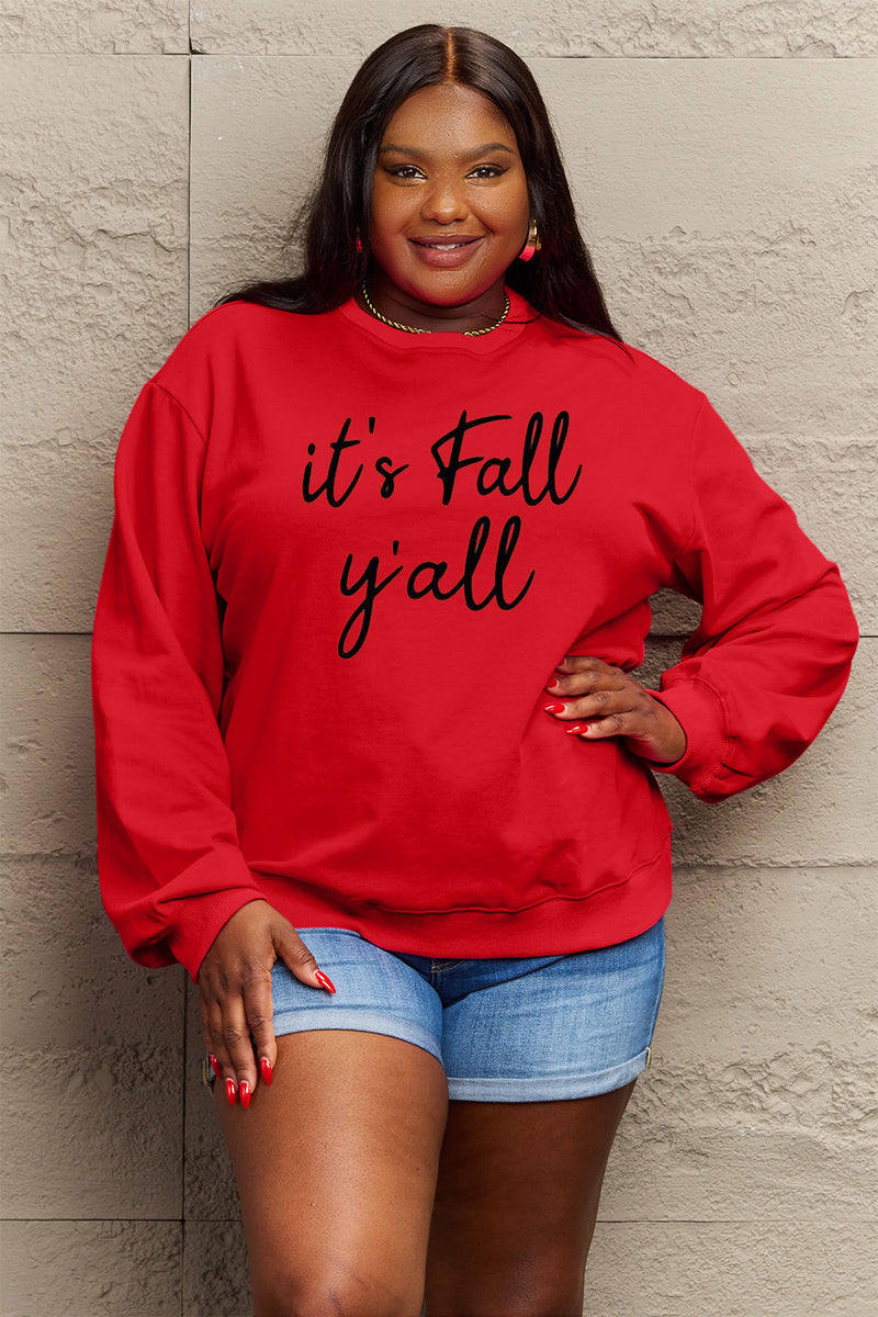 Simply Love Full Size IT'S FALL Y'ALL Graphic Sweatshirt Deep Red