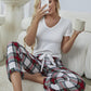 V-Neck Tee and Plaid Pants Lounge Set