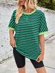 Lovelet Striped Round Neck Half Sleeve T-Shirt Green