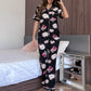 Floral Short Sleeve Shirt and Pants Lounge Set