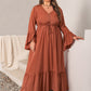 Plus Size V-Neck Flare Sleeve Maxi Dress