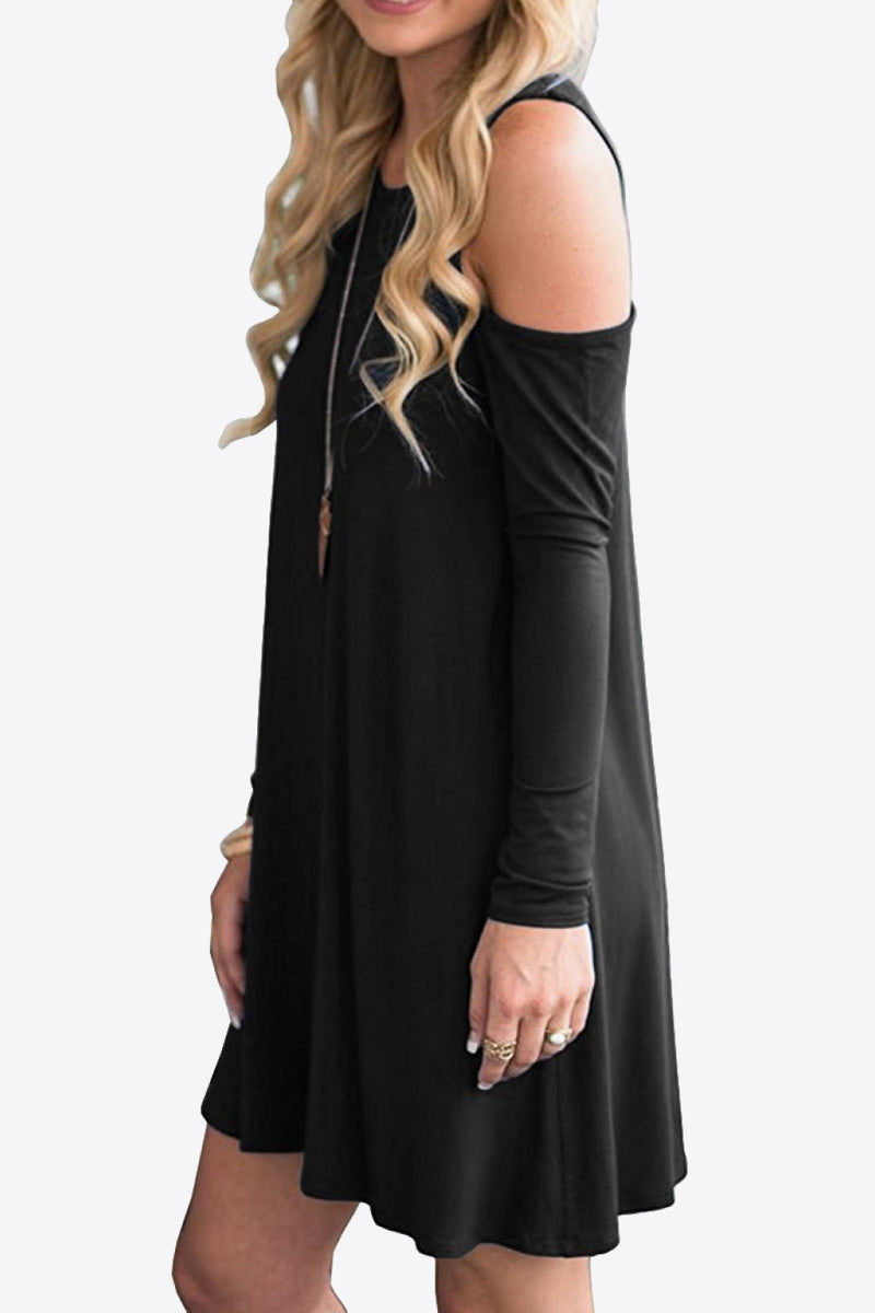 Cold-Shoulder Long Sleeve Round Neck Dress