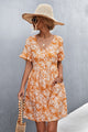 Printed Button down Pocketed Dress Caramel