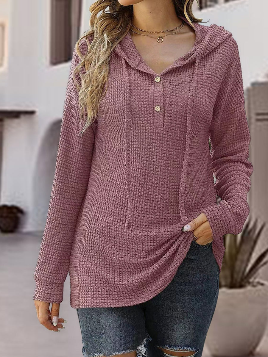Half Button Up Drawstring Hoodie Light Mauve