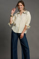 Umgee Full Size Embroidered Detail Button Down Shirt Plus Size ECRU