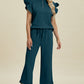 Double Take Full Size Texture Ruffle Short Sleeve Top and Wide Leg Pants Set