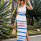 Striped Openwork Cropped Tank and Split Skirt Set