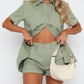 Pocketed Button Up Top and Shorts Set