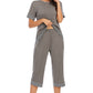 Round Neck Short Sleeve Top and Capris Pants Lounge Set