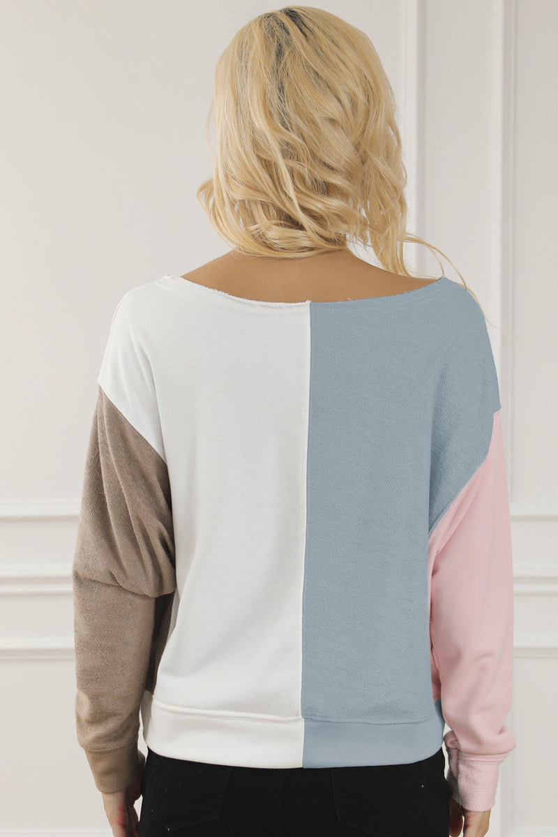 Color Block Boat Neck Sweatshirt