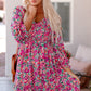 Floral Smocked V-Neck Flounce Sleeve Dress