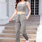 Waffle-Knit Cropped Tank and Drawstring Pants Set