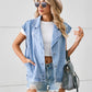 Pocketed Button Up Sleeveless Denim Jacket