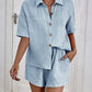 Button Up Short Sleeve Top and Shorts Set