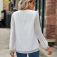 Swiss Dot V-Neck Long Sleeve Blouse