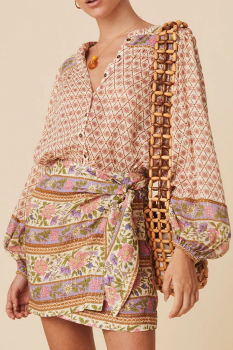 Printed Button Down Long Sleeve Shirt Floral
