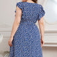 Plus Size Round Neck Tie Waist Dress