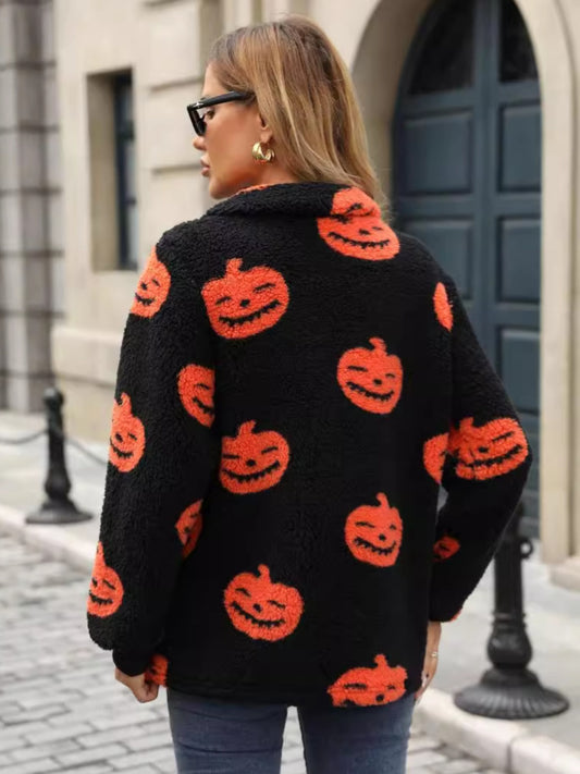 Jack-O'-Lantern Half Zip Long Sleeve Sweatshirt