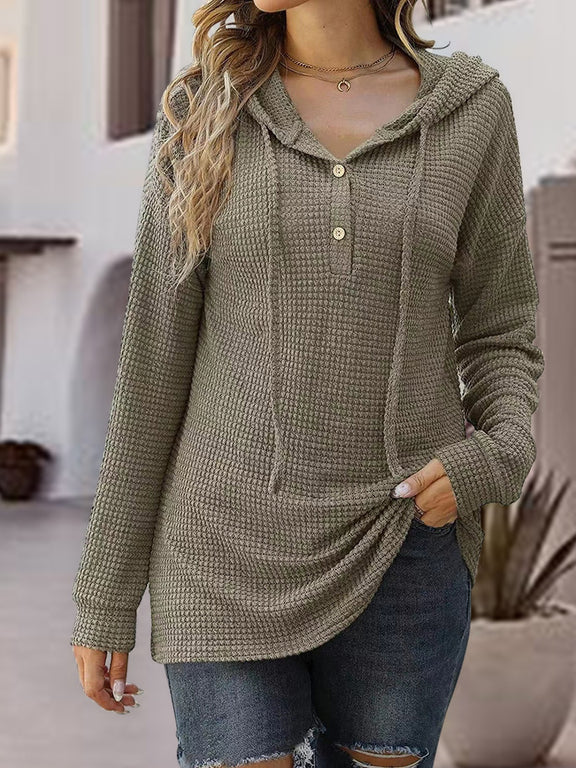 Half Button Up Drawstring Hoodie Moss