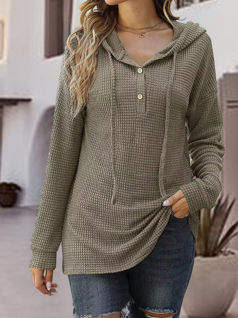 Half Button Up Drawstring Hoodie Moss