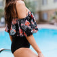 Two-Tone Off-Shoulder One-Piece Swimsuit