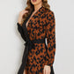 Leopard Color Block Belted Shawl Collar Dress