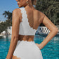 Scalloped Trim One-Shoulder Swim Set