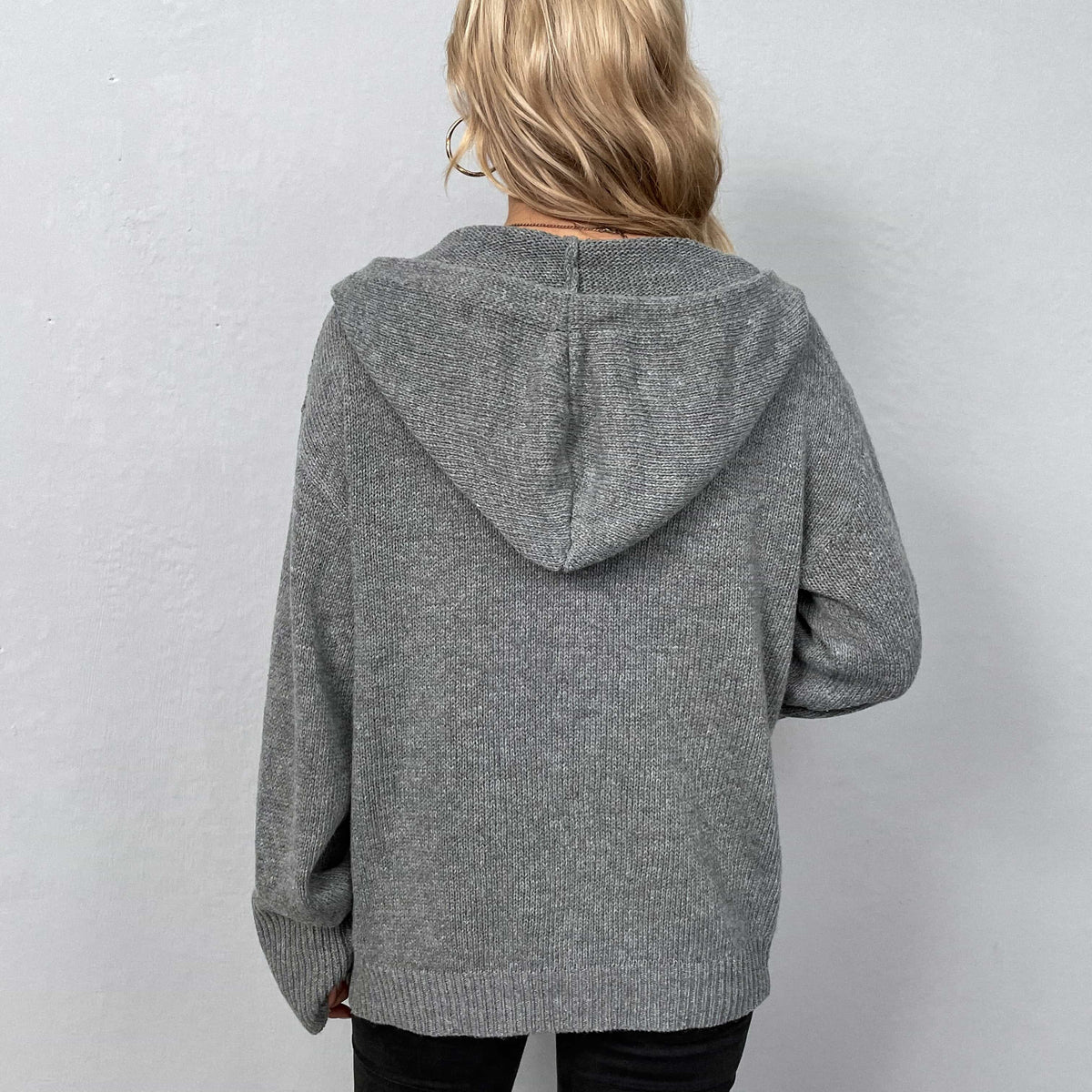 Button-Down Long Sleeve Hooded Sweater