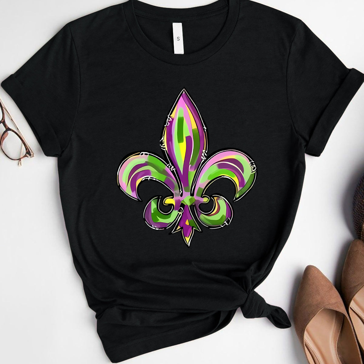 Mardi Gras Graphic Round Neck Short Sleeve T-Shirt Black
