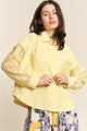 J.NNA Button Down Lace Long Sleeve Waffle Shirt Yellow