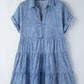 Raw Hem Collared Neck Short Sleeve Denim Dress