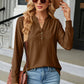 Notched Neck Long Sleeve Buttoned Blouse