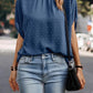 Swiss Dot Mock Neck Half Sleeve Blouse