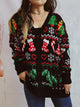 Printed Button Up V-Neck Long Sleeve Cardigan with Pockets Black
