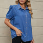 Puff Sleeve Collared Denim Top