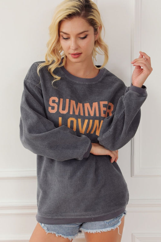 SUMMER LOVIN Graphic Textured Pullover Sweatshirt