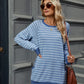 Pocketed Striped Round Neck Long Sleeve T-Shirt