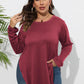 Plus Size Round Neck Long Sleeve Slit T-Shirt