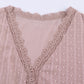 Swiss Dot Lace Trim Plunge Blouse