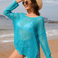 Openwork Slit Boat Neck Long Sleeve Cover-Up